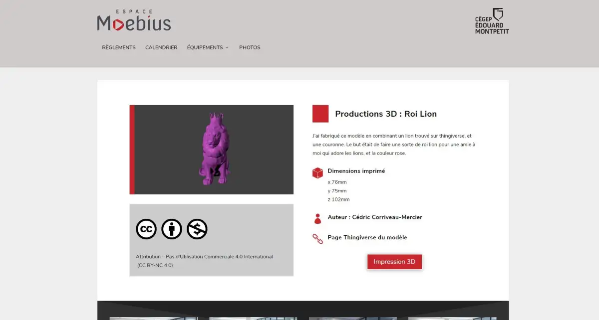 Exemple de modèle 3D dans la banque de modèles