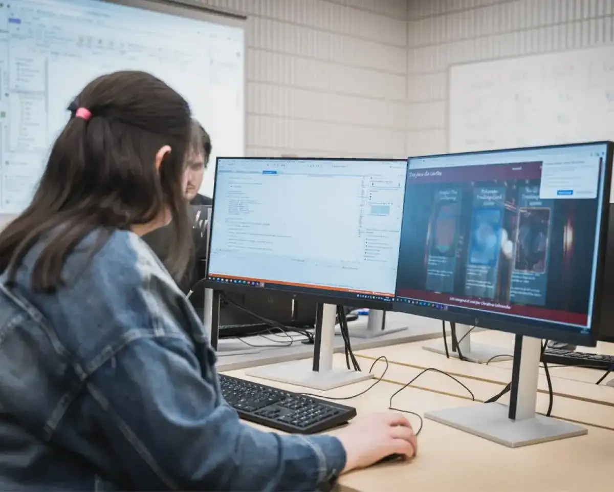 Étudiante devant un ordinateur